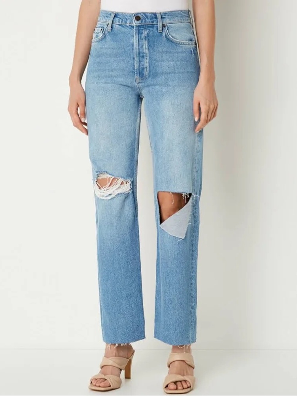 Rails Light Blue High-Rise Distressed Straight-Leg Jeans